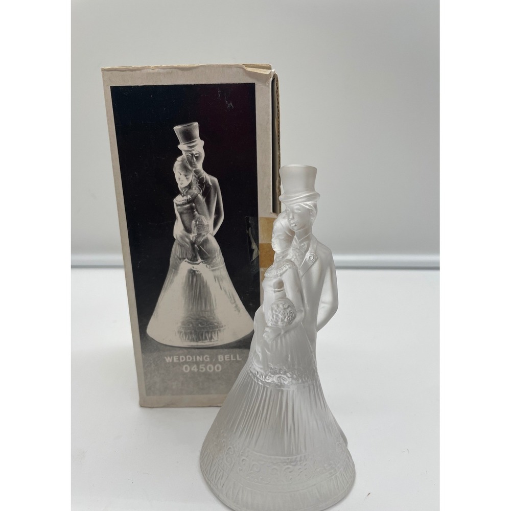Vintage Frosted Glass Wedding Bell Bride and Groom Figurine Made in France 04500